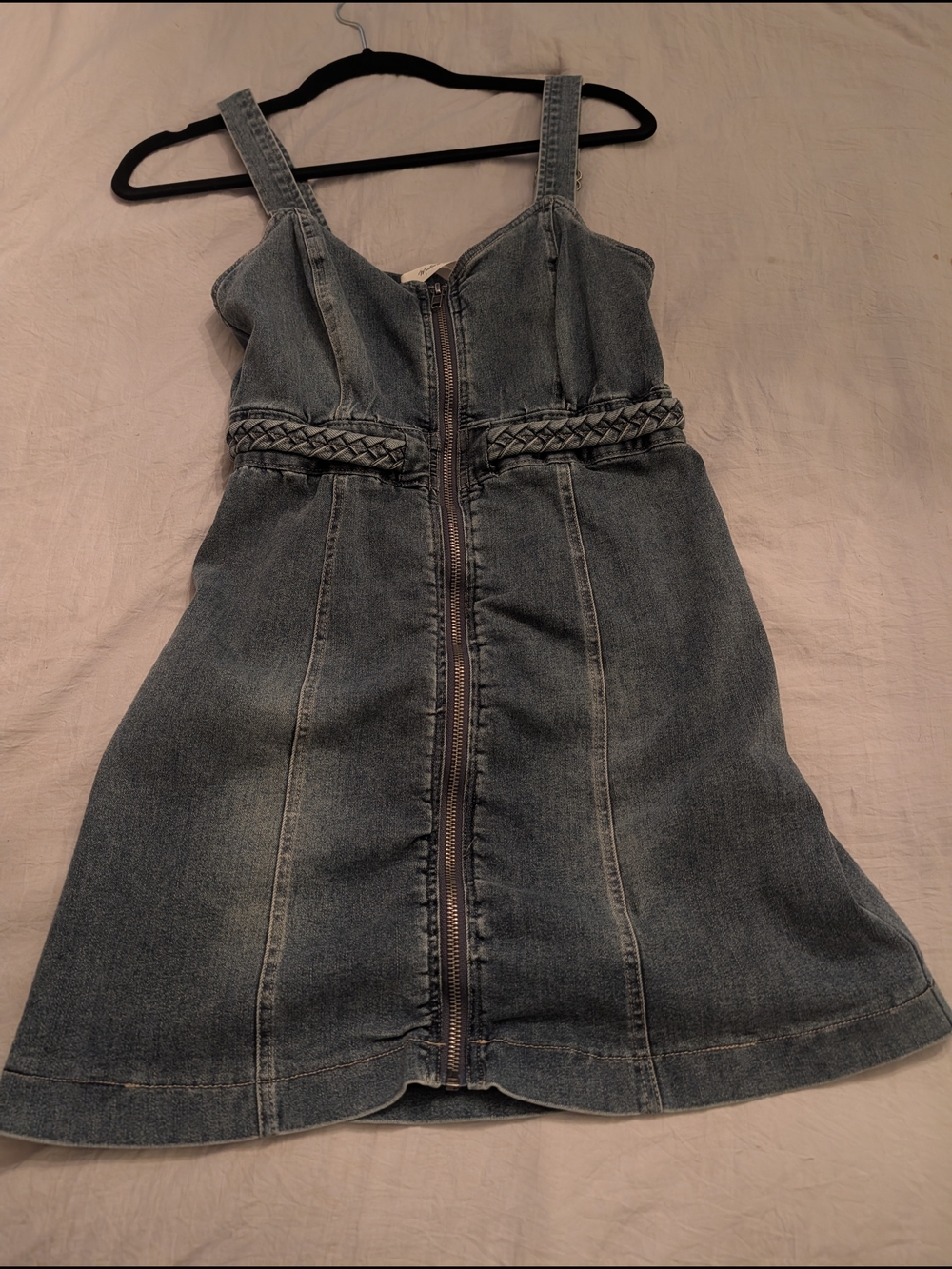 Mustard Seed Washed Blue Denim Zip-Front Dress with Braided Waist